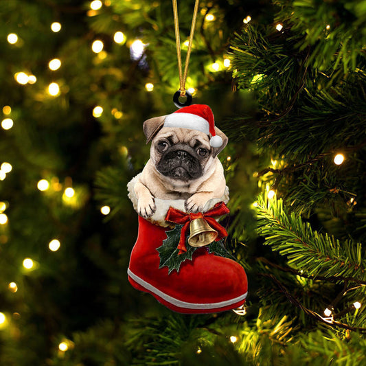 Pug 2 In Santa Boot Christmas Two Sided Ornament OO4226