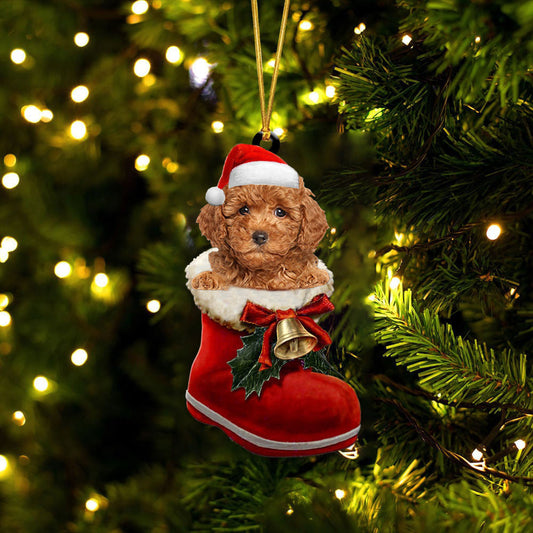 Miniature Poodle In Santa Boot Christmas Two Sided Ornament OO4232