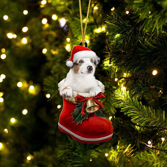 Australian Shepherd In Santa Boot Christmas Two Sided Ornament OO4223