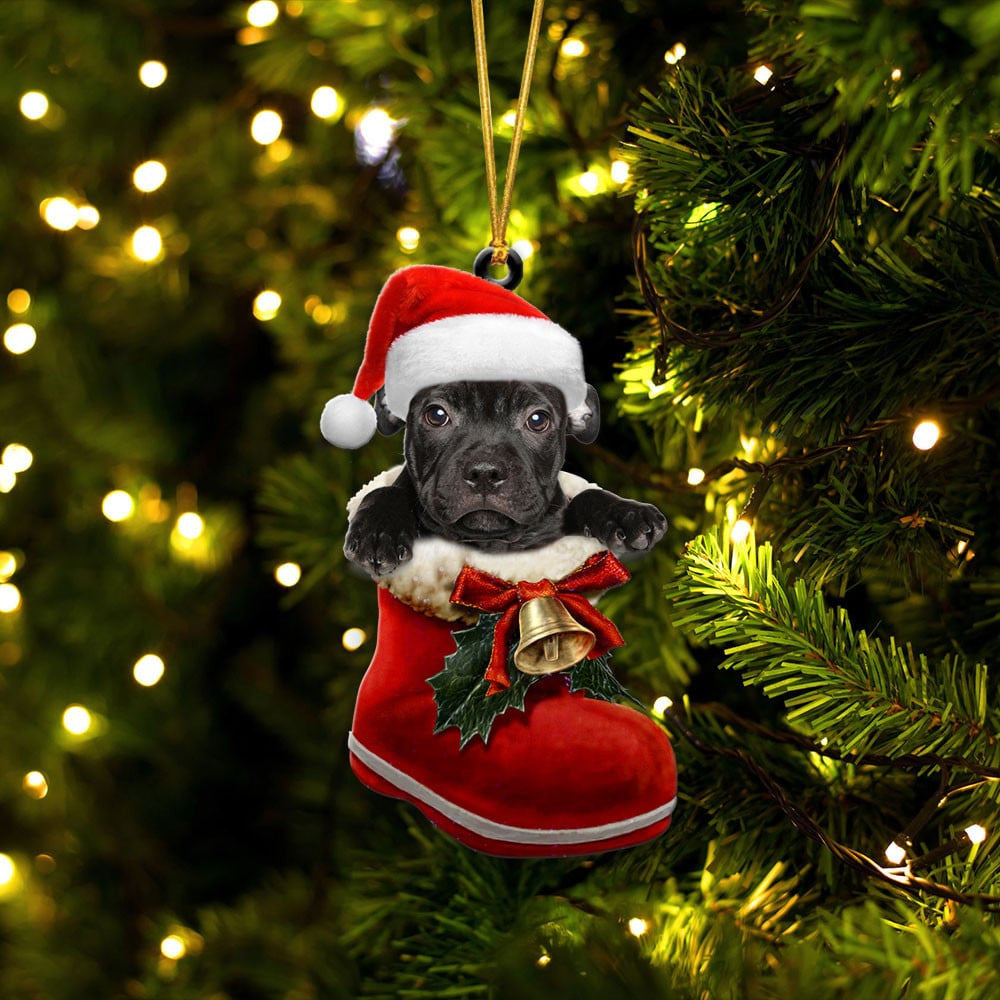 American Staffordshire Terrier In Santa Boot Christmas Two Sided Ornament OO4224