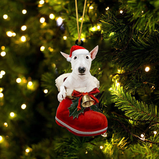 Bull Terrier 2 In Santa Boot Christmas Two Sided Ornament OO4139