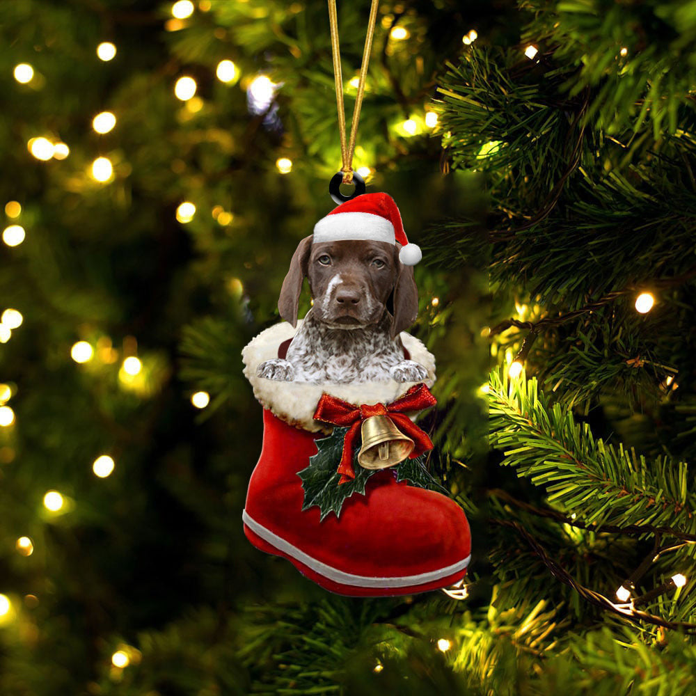 German Shorthaired Pointer 2 In Santa Boot Christmas Two Sided Ornament OO4189