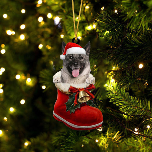 Norwegian Elkhound In Santa Boot Christmas Two Sided Ornament OO4144