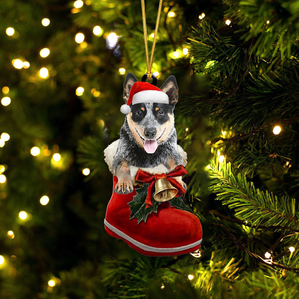 Blue Heeler 2 In Santa Boot Christmas Two Sided Ornament OO4191