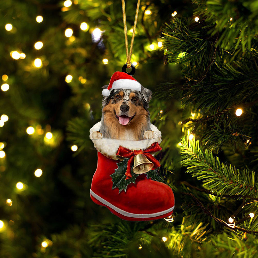 Australian Terrier 3 In Santa Boot Christmas Two Sided Ornament OO4117