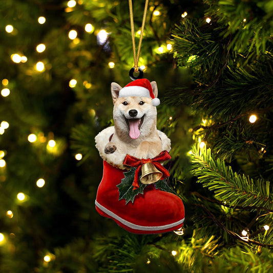 Shiba Inu 1 In Santa Boot Christmas Two Sided Ornament OO4105