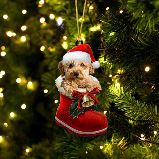 Goldendoodle In Santa Boot Christmas Two Sided Ornament OO4094