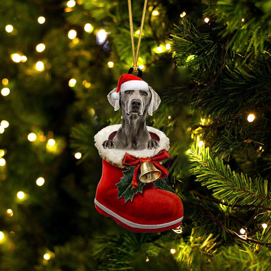 Weimaraner 1 In Santa Boot Christmas Two Sided Ornament OO4108