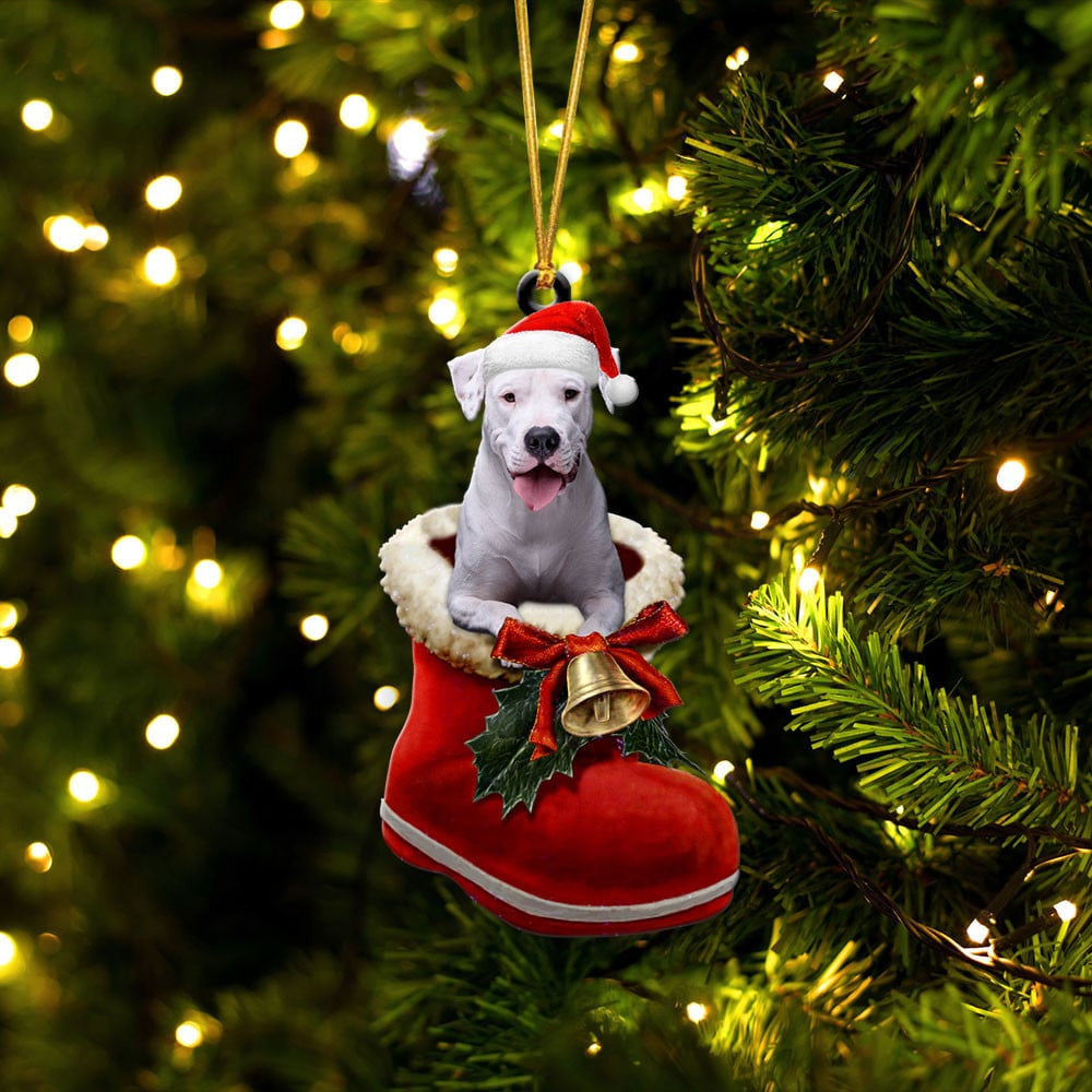 Dogo Argentino In Santa Boot Christmas Two Sided Ornament OO4092