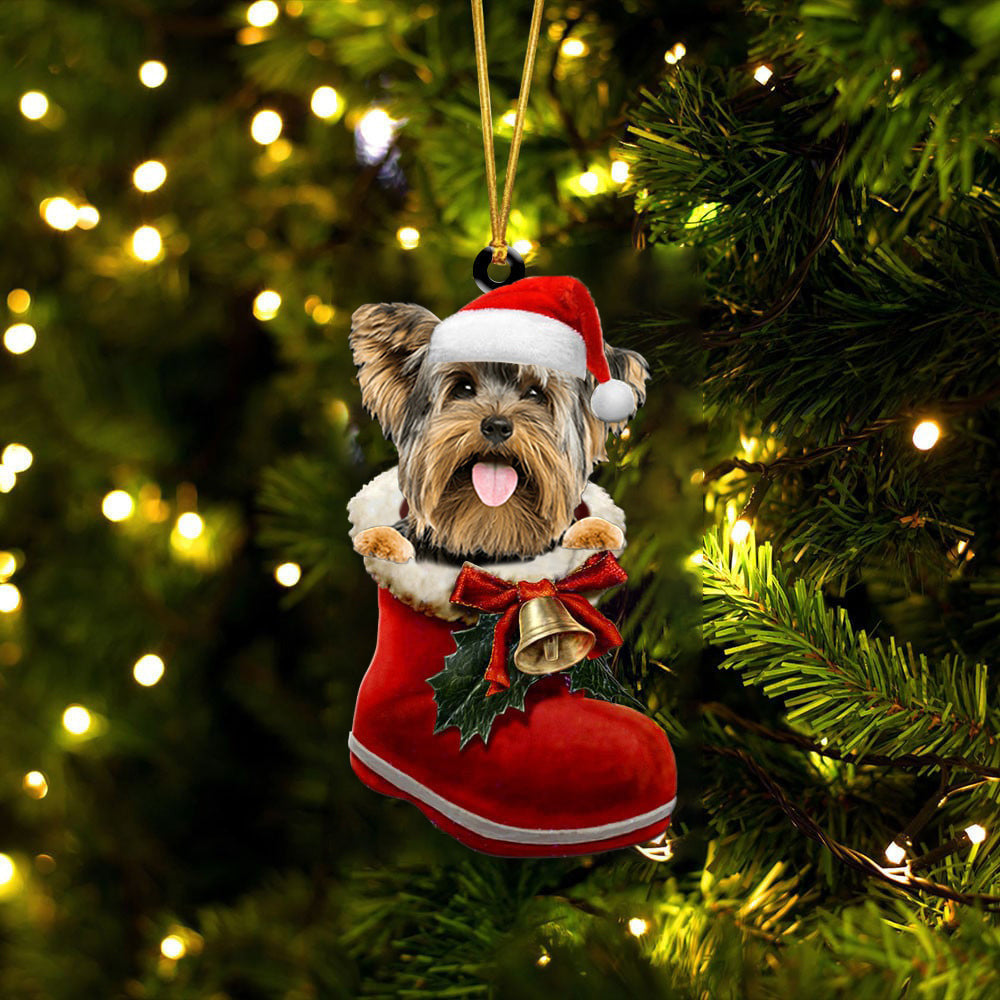 Yorkshire Terrier 5 In Santa Boot Christmas Two Sided Ornament SO1287