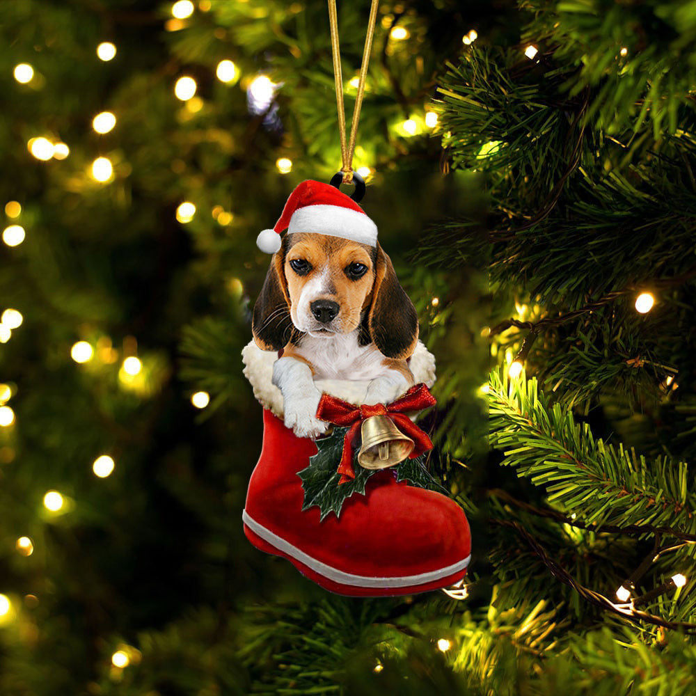 Beagle 1 In Santa Boot Christmas Two Sided Ornament OO4099