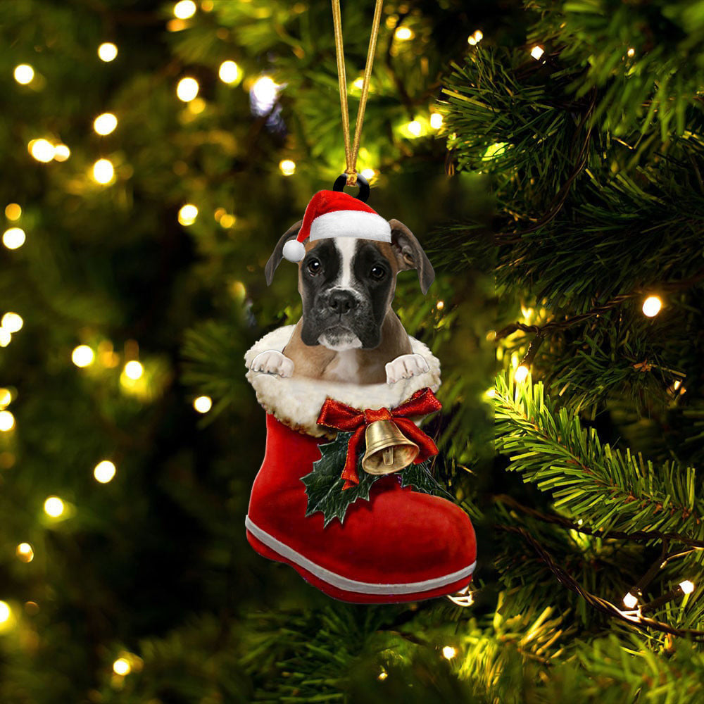 Boxer 4 In Santa Boot Christmas Two Sided Ornament OO4212