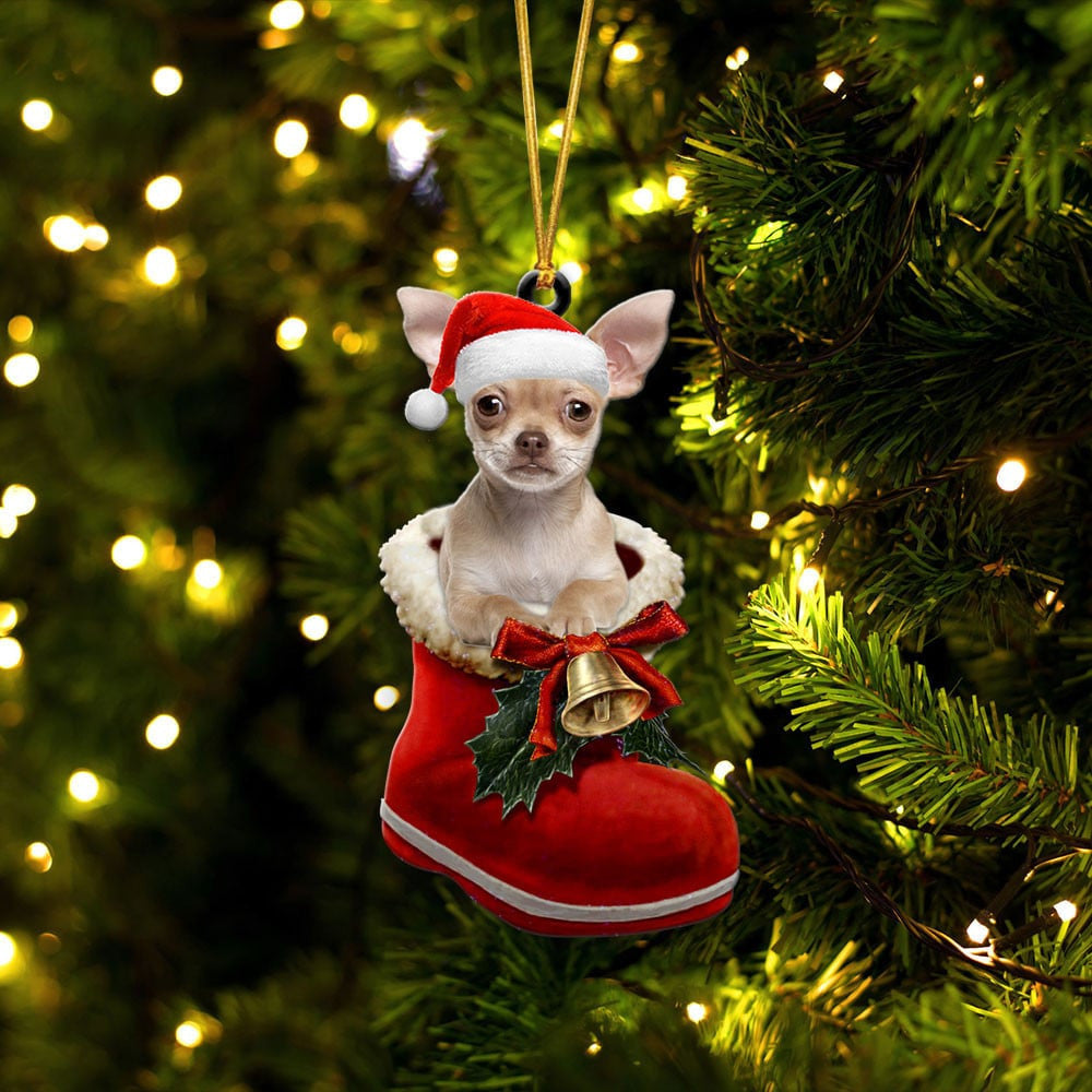 Chihuahua In Santa Boot Christmas Two Sided Ornament SO0987