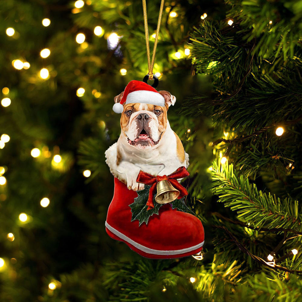 Bulldog 1 In Santa Boot Christmas Two Sided Ornament OO4210