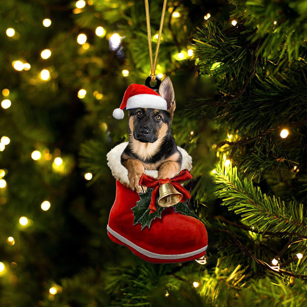 German Shepherd 1 In Santa Boot Christmas Two Sided Ornament OO4065