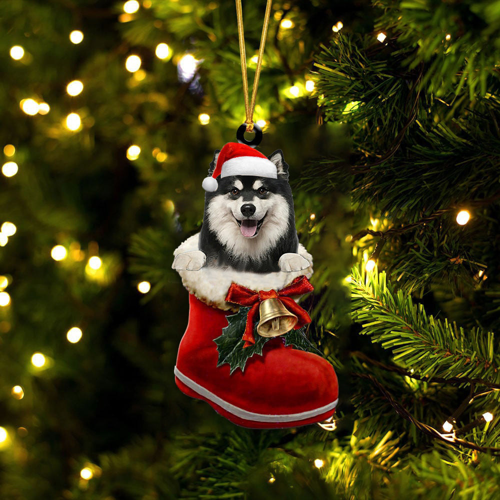 Finnish Lapphund In Santa Boot Christmas Two Sided Ornament OO4205