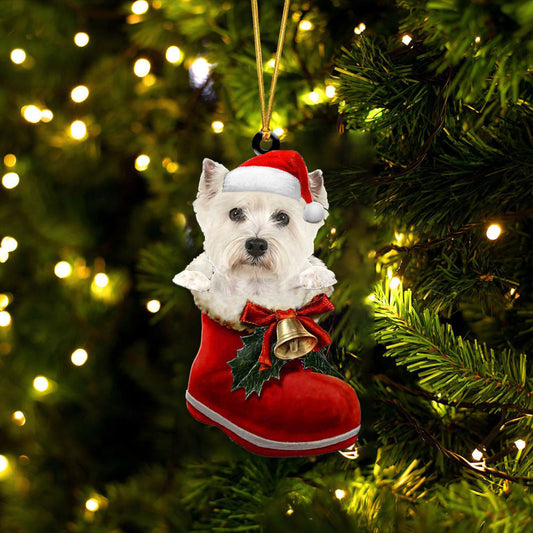 West Highland White Terrier 1 In Santa Boot Christmas Two Sided Ornament OO4219