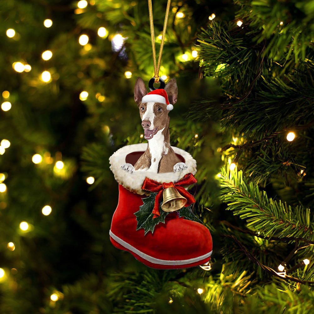 Ibizan Hound In Santa Boot Christmas Two Sided Ornament OO4206