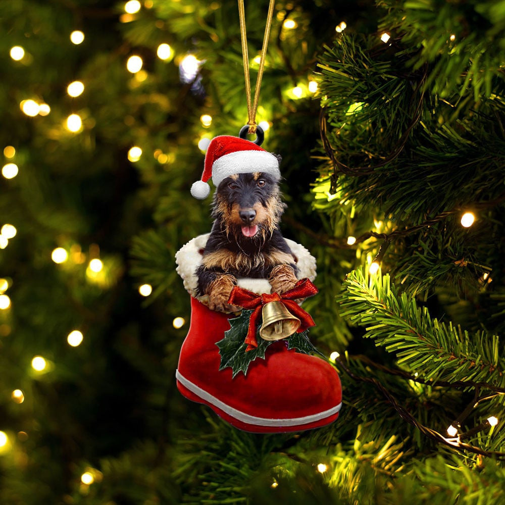 Jagdterrier In Santa Boot Christmas Two Sided Ornament OO4222