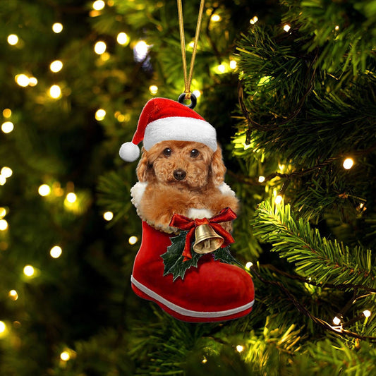 Poodle In Santa Boot Christmas Two Sided Ornament OO4038