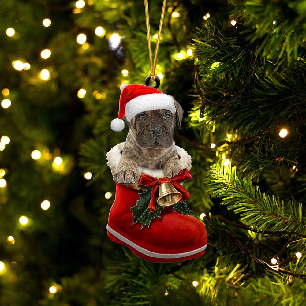 Bullmastiff In Santa Boot Christmas Two Sided Ornament OO4037