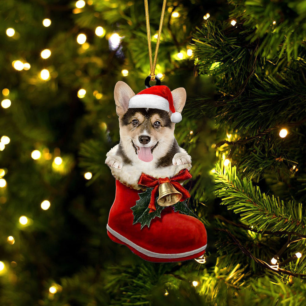 Corgi 2 In Santa Boot Christmas Two Sided Ornament OO4195