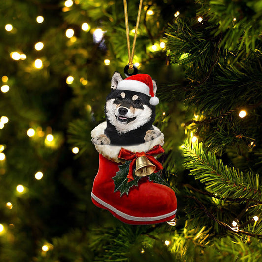 Shiba Inu(Black In Santa Boot Christmas Two Sided Ornament SO1285