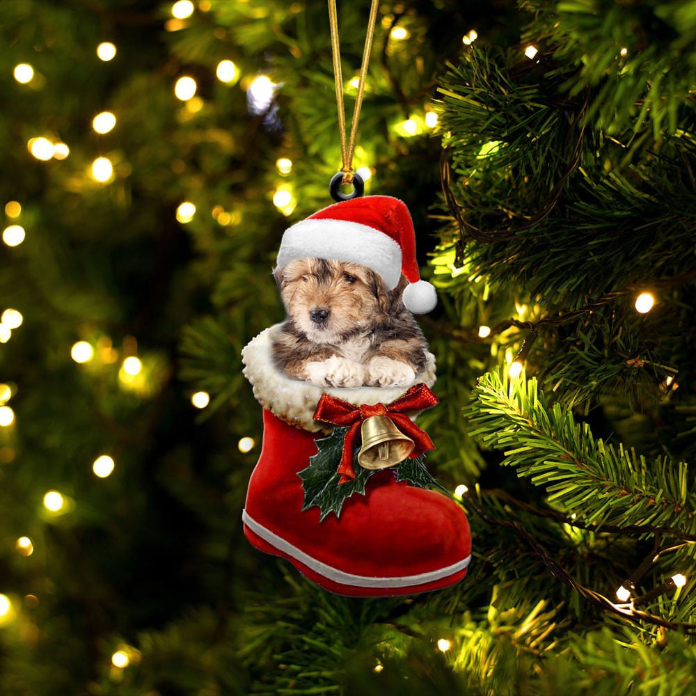 Bearded Collie In Santa Boot Christmas Two Sided Ornament OO4194