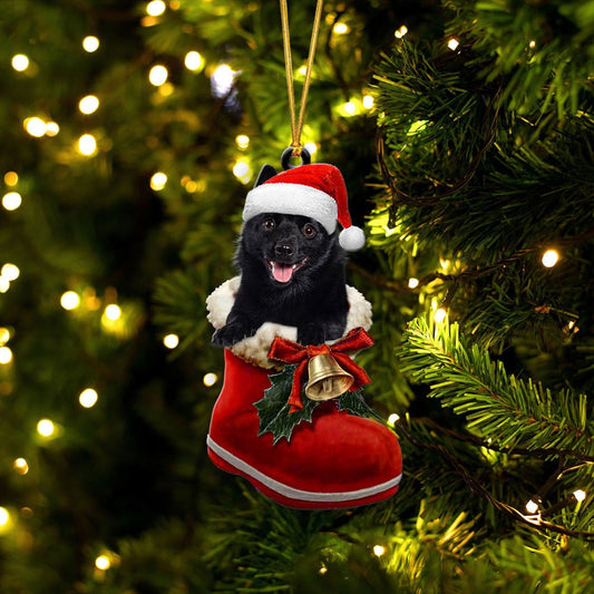 Schipperke In Santa Boot Christmas Two Sided Ornament OO4192