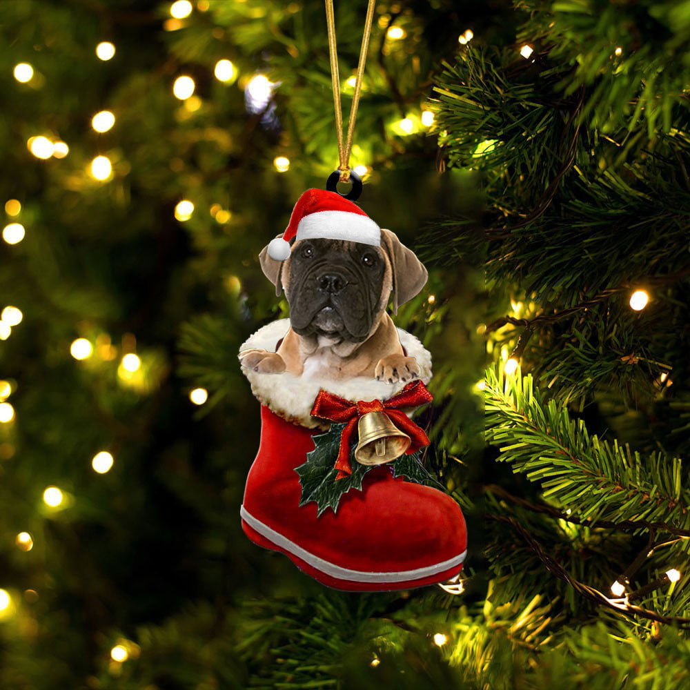 Bullmastiff 2 In Santa Boot Christmas Two Sided Ornament OO4173