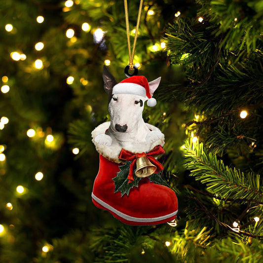 Bull Terrier 1 In Santa Boot Christmas Two Sided Ornament OO4180