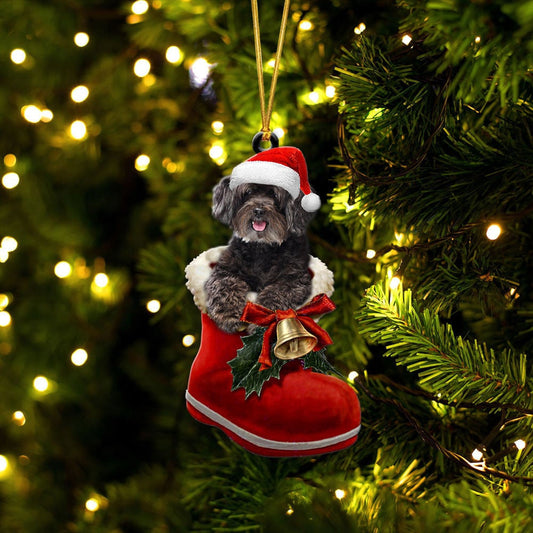 Schnoodle In Santa Boot Christmas Two Sided Ornament OO4161