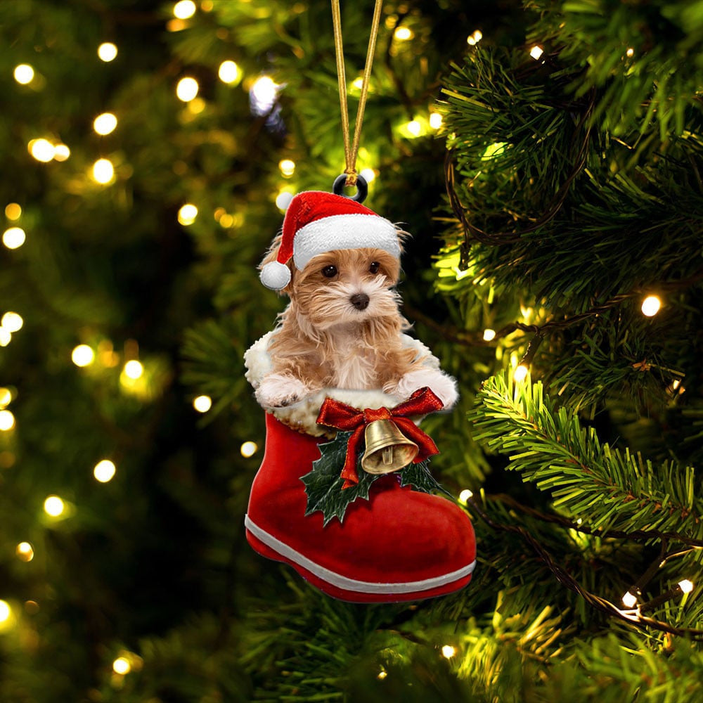 Maltipoo In Santa Boot Christmas Two Sided Ornament OO4152