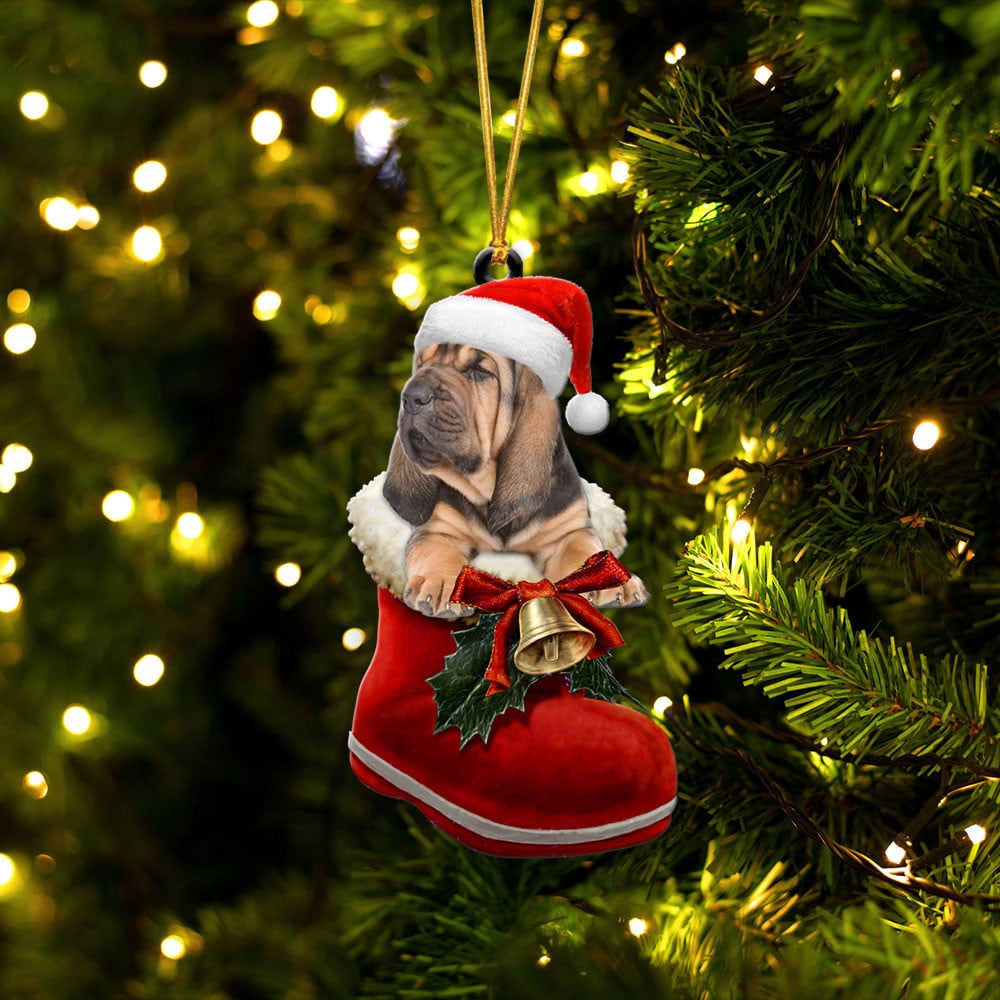 Bloodhound In Santa Boot Christmas Two Sided Ornament OO4167