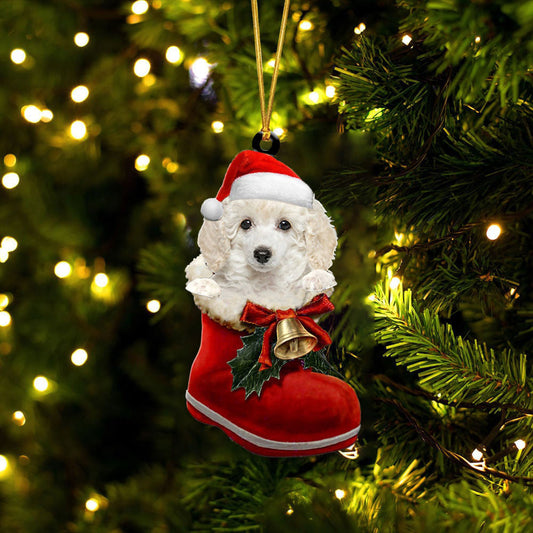 Toy Poodle(White In Santa Boot Christmas Two Sided Ornament OO4182