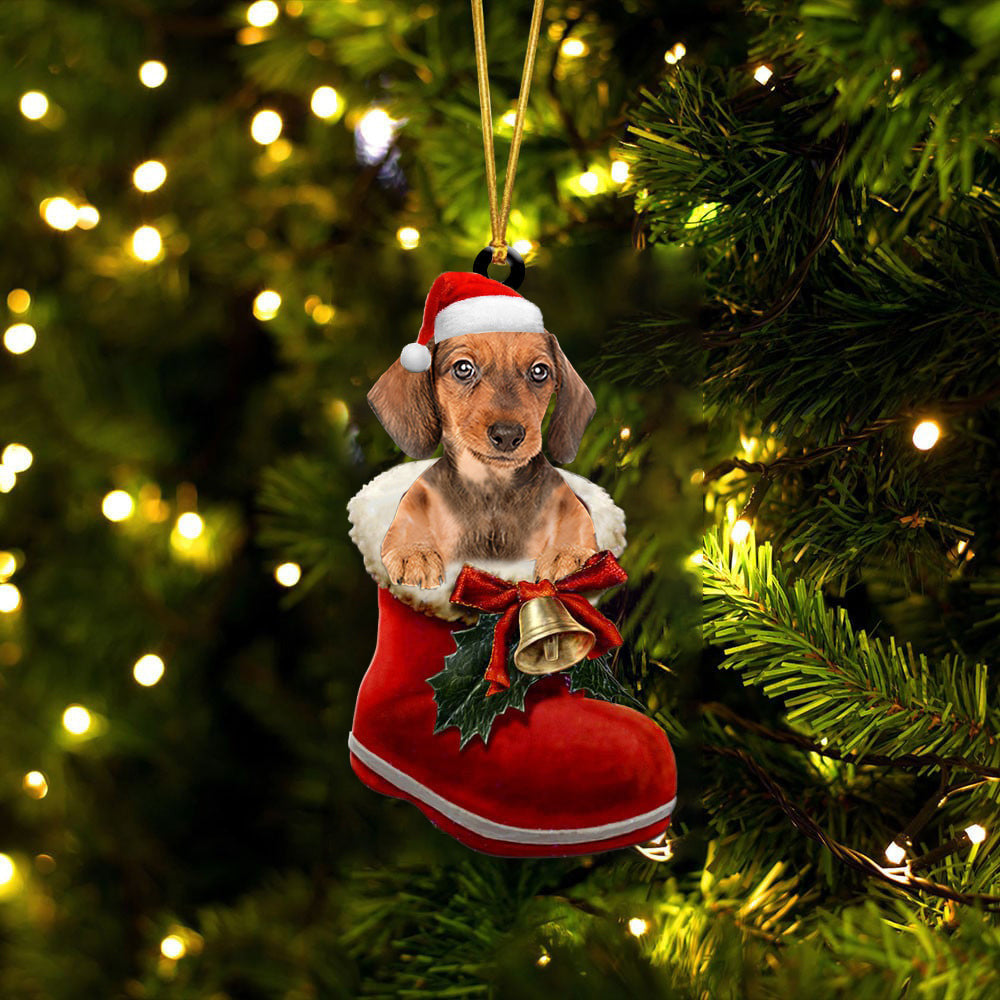 Dachshund 1 In Santa Boot Christmas Two Sided Ornament OO4166