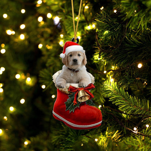 Golden Retriever In Santa Boot Christmas Two Sided Ornament OO4148