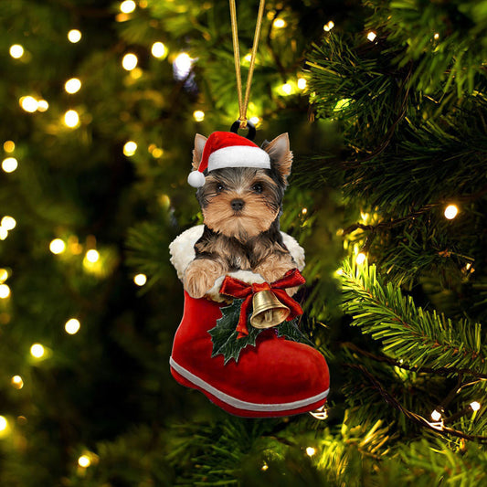 Yorkshire Terrier 2 In Santa Boot Christmas Two Sided Ornament OO4160