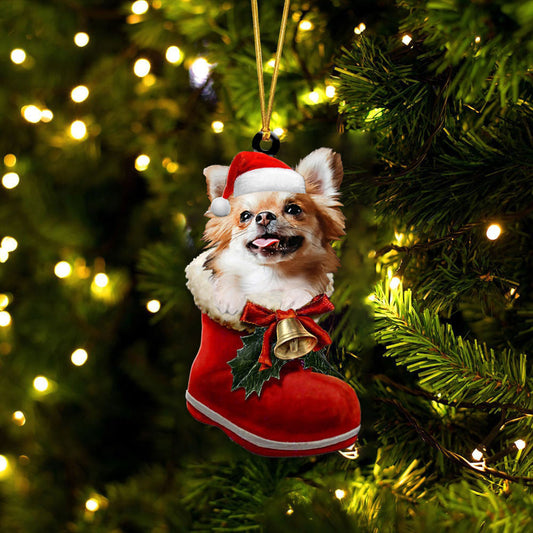 Chihuahua 1 In Santa Boot Christmas Two Sided Ornament OO4171