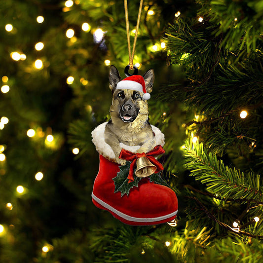 German Shepherd 2 In Santa Boot Christmas Two Sided Ornament OO4170