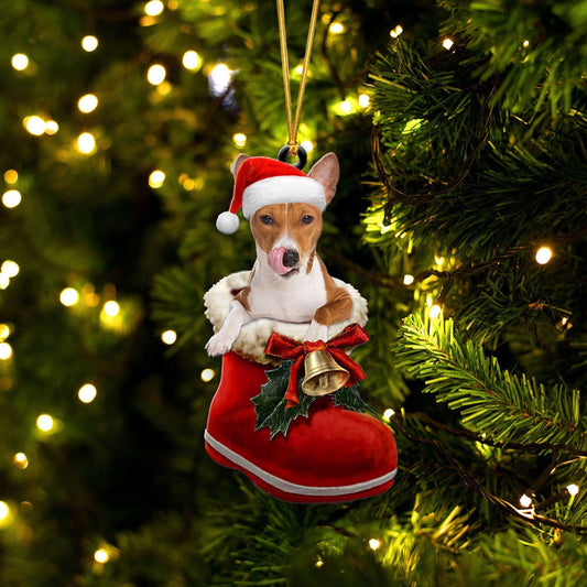 Basenji In Santa Boot Christmas Two Sided Ornament OO4163