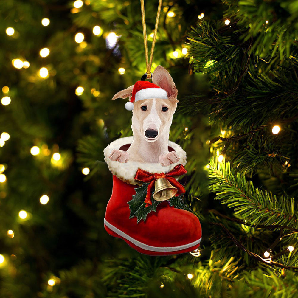 Borzoi 2 In Santa Boot Christmas Two Sided Ornament OO4178