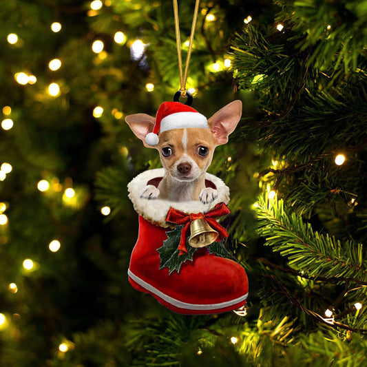 Chihuahua 4 In Santa Boot Christmas Two Sided Ornament OO4165