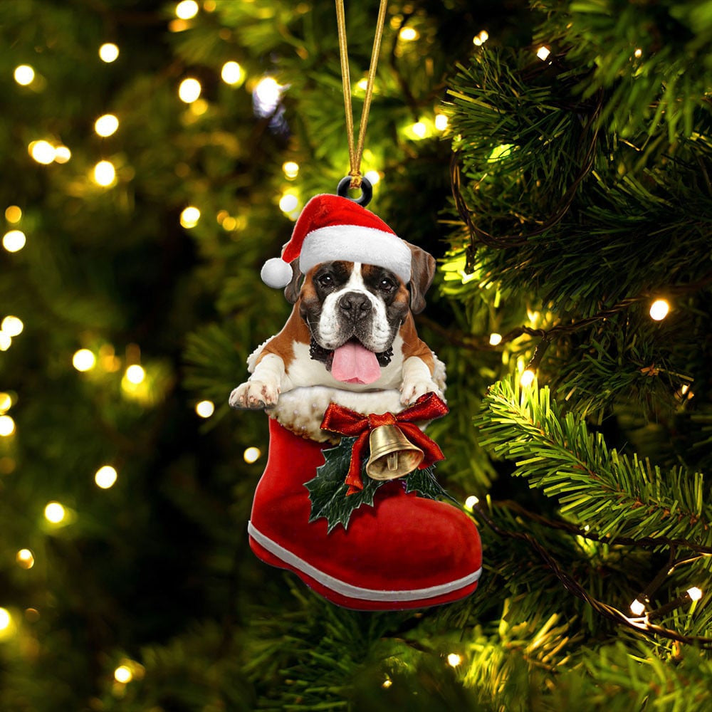 Boxer In Santa Boot Christmas Two Sided Ornament OO4140