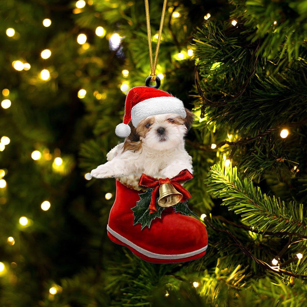 Shih Tzu In Santa Boot Christmas Two Sided Ornament OO4145