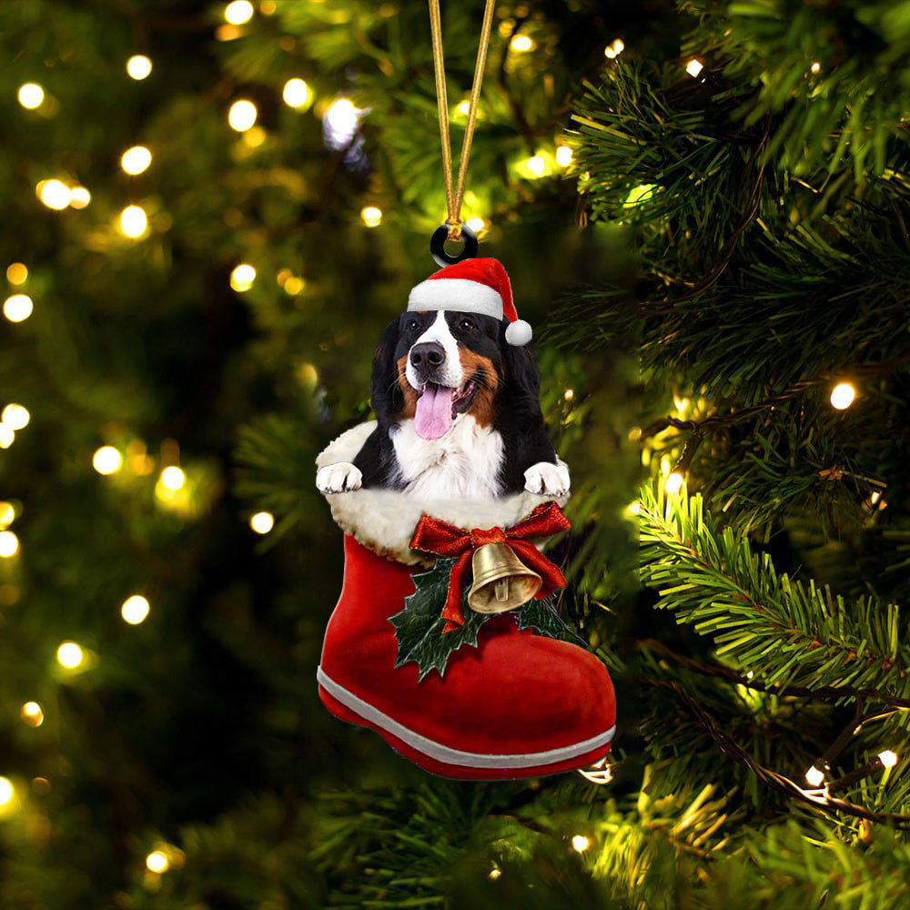 Bernese Mountain Dog 2 In Santa Boot Christmas Two Sided Ornament OO4131