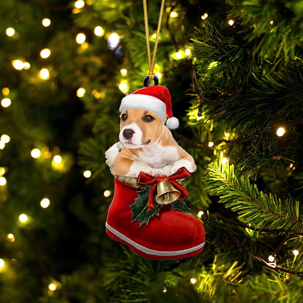 Pitbull In Santa Boot Christmas Two Sided Ornament OO4153