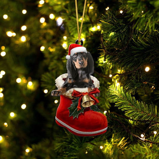 Coonhound In Santa Boot Christmas Two Sided Ornament OO4149