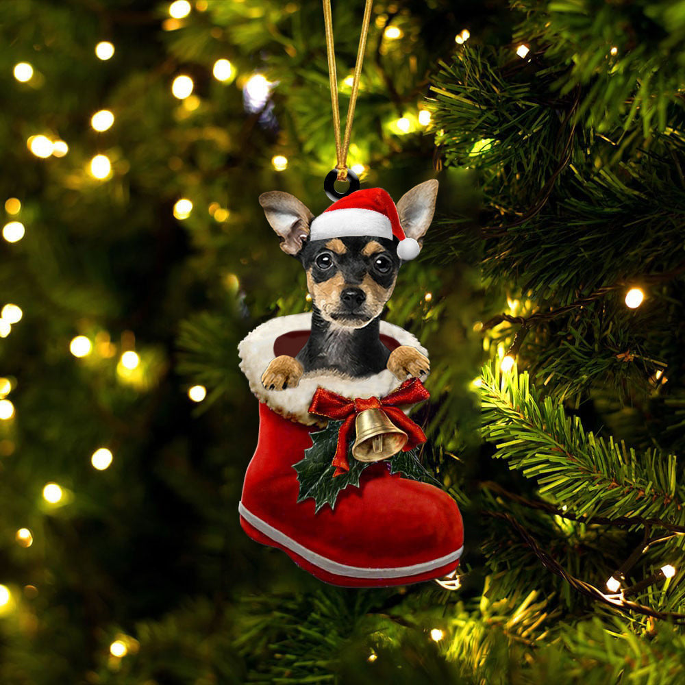 German Pinscher In Santa Boot Christmas Two Sided Ornament OO4098