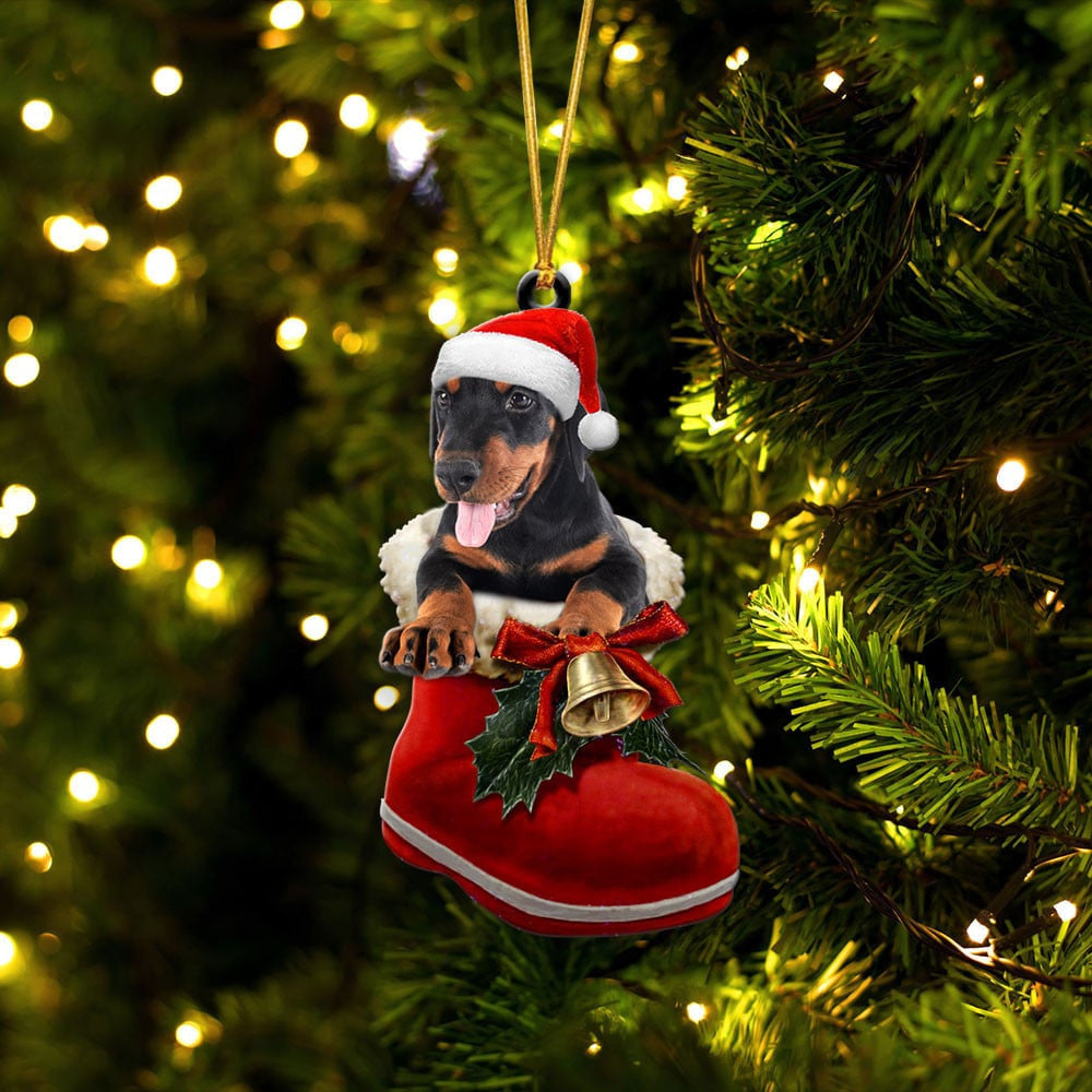 Doberman Pinscher In Santa Boot Christmas Two Sided Ornament OO4089